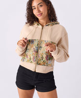 Women Tapestry Zip Up Hoodie - Khaki