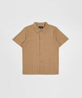 Towel Short Sleeve Embossed Pattern Button Down Shirt - Rust