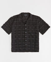 Kids Textured Short Sleeve Button Down Shirt - Black