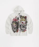 Beware Embroidered Skull Hoodie - Grey