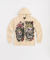 Beware Embroidered Skull Hoodie - Khaki