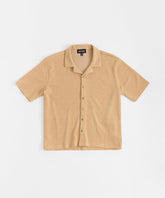 Textured Knit Short Sleeve Button Down Shirt - Taupe