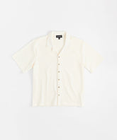 Textured Knit Short Sleeve Button Down Shirt - Light Beige