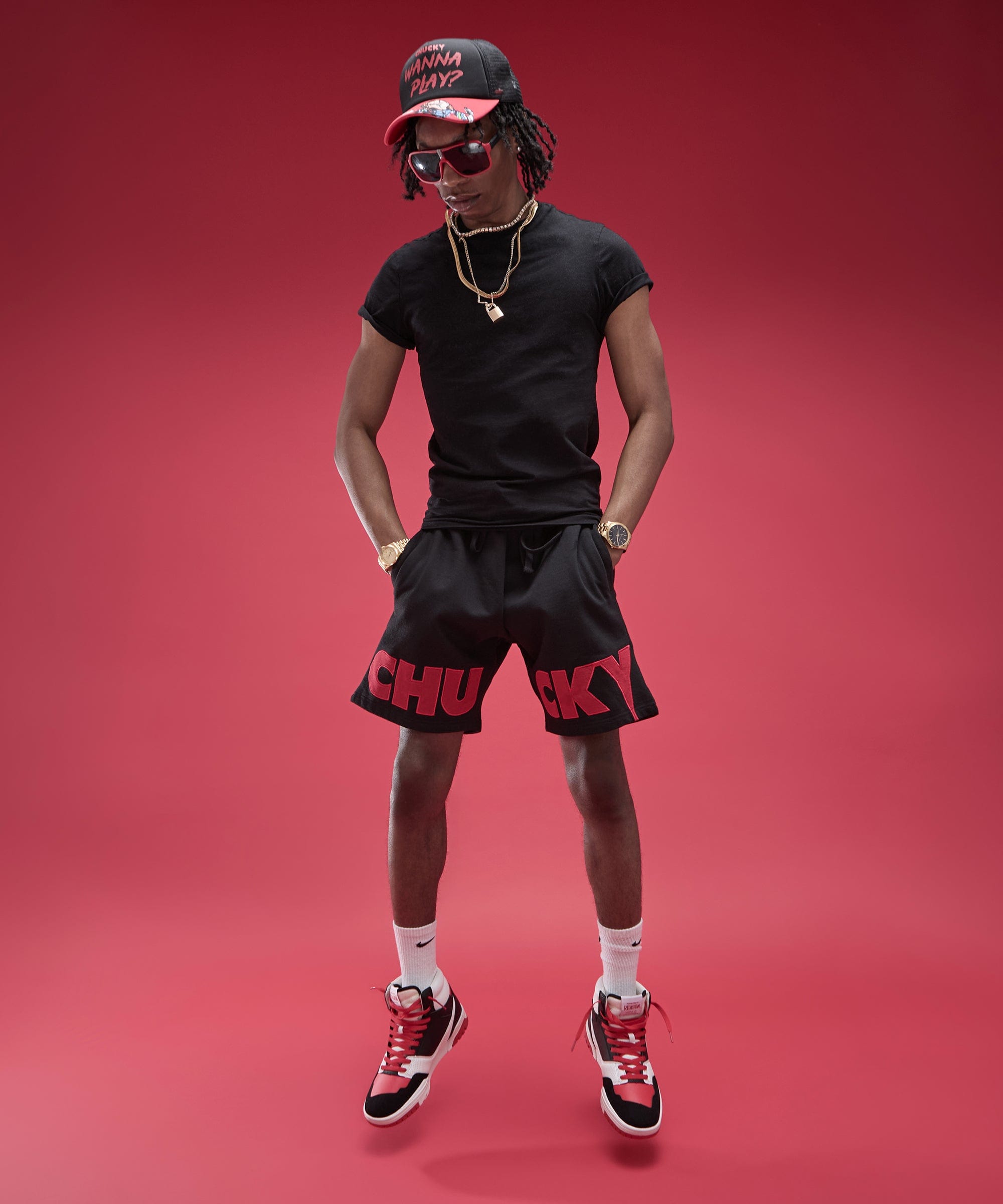 Chucky Fleece Embroidered Short - Black