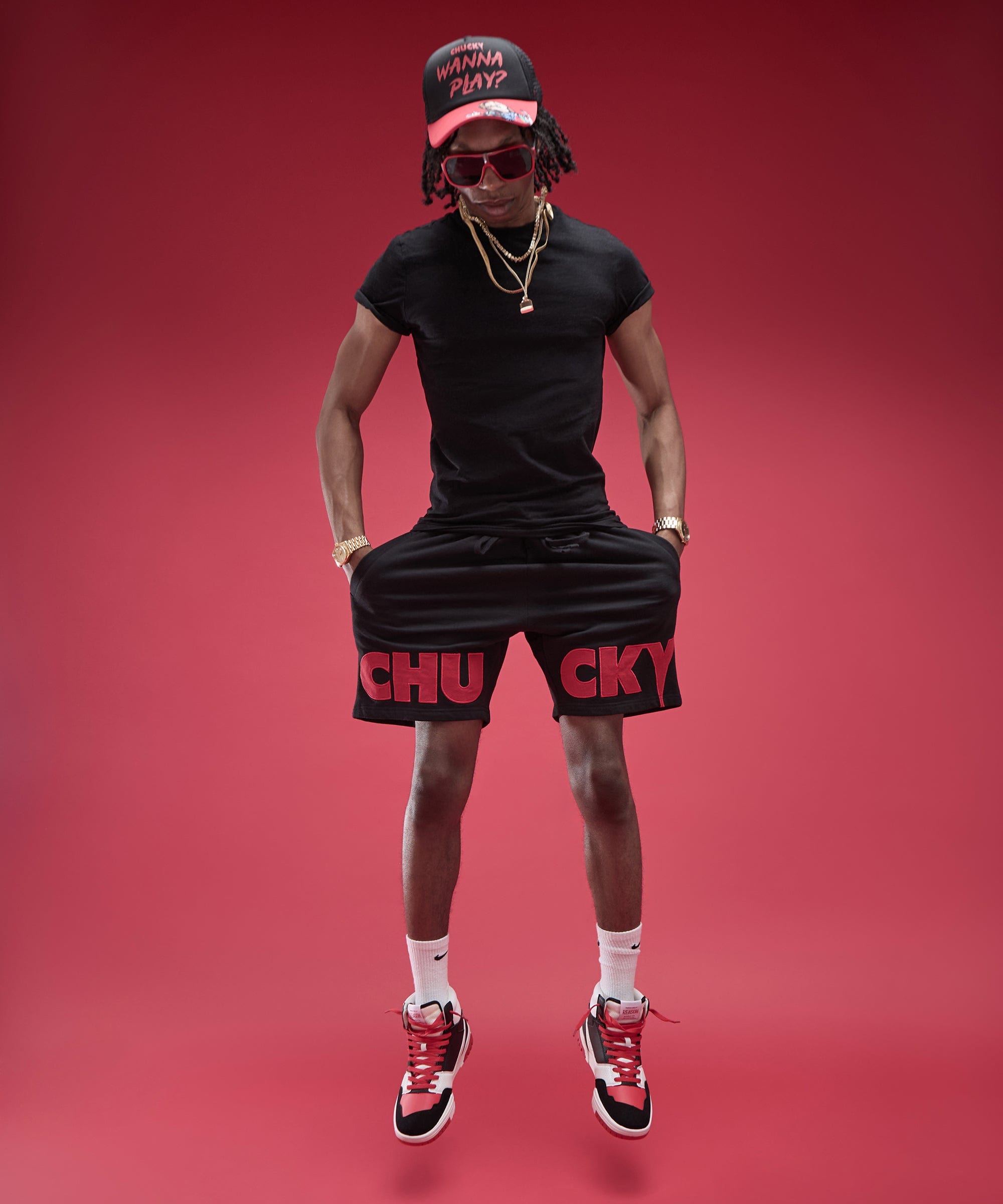 Chucky Fleece Embroidered Short - Black