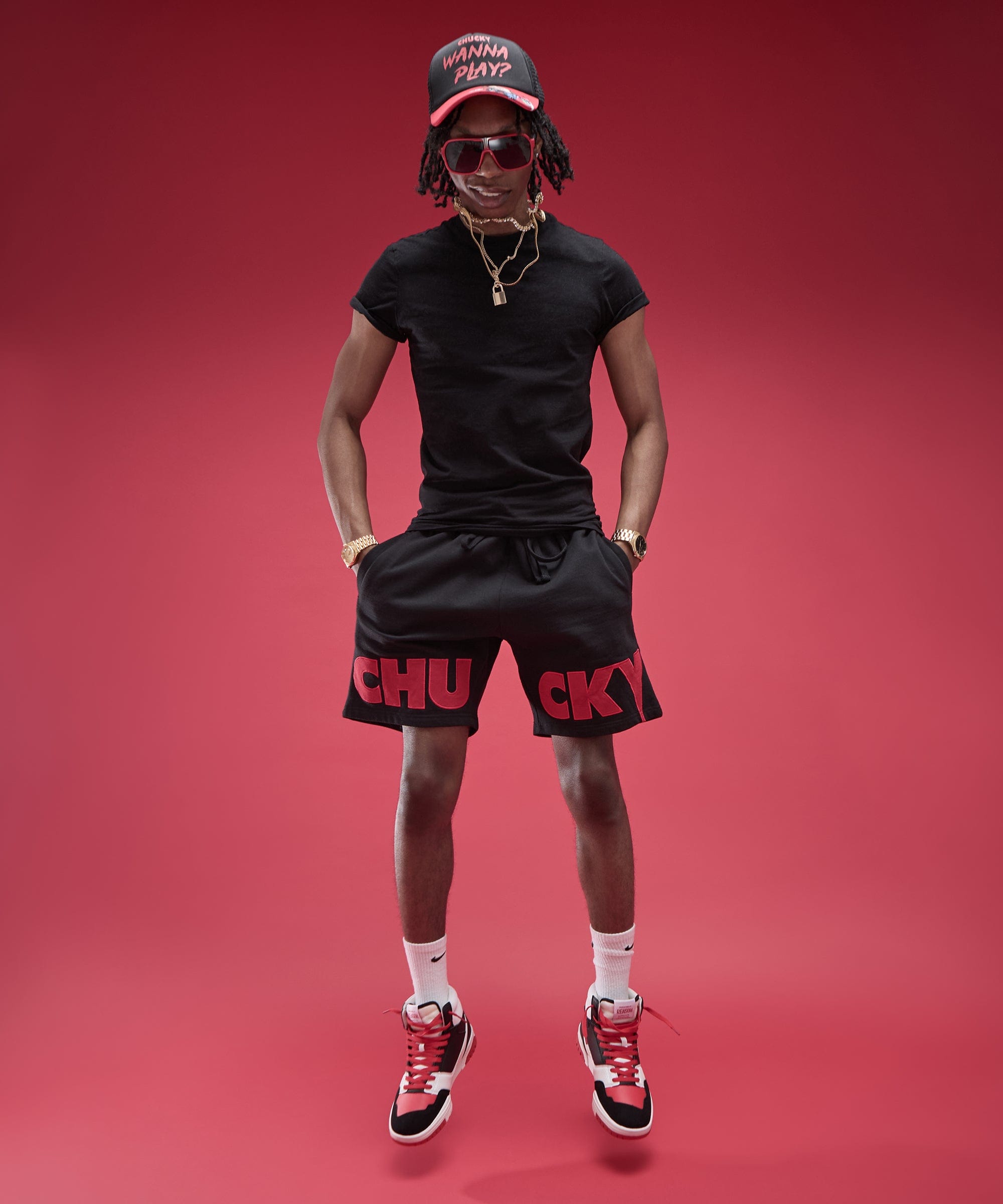 Chucky Fleece Embroidered Short - Black