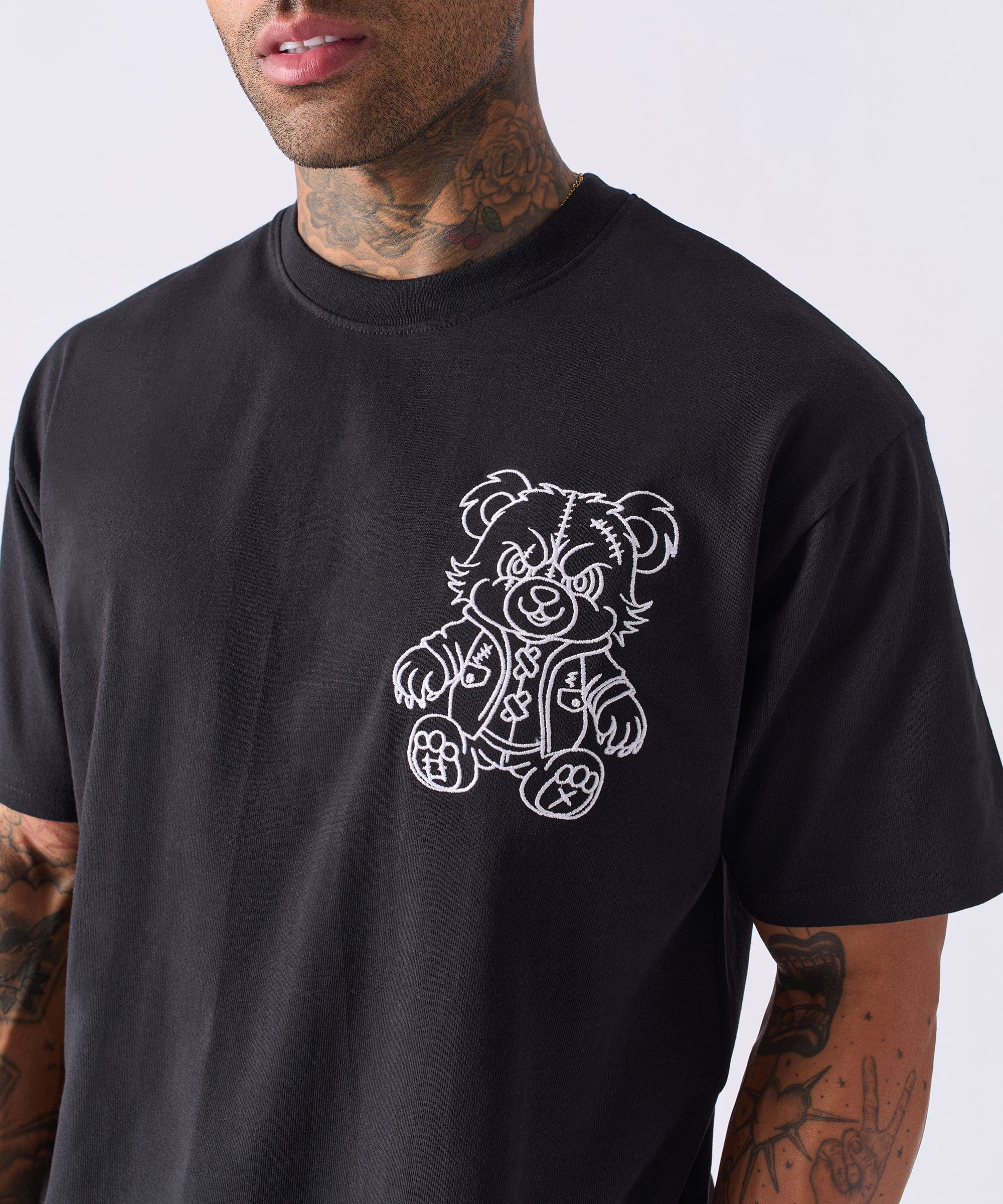 Teddy Embroidered Short Sleeve Tee - Black