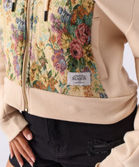 Women Tapestry Zip Up Hoodie - Khaki