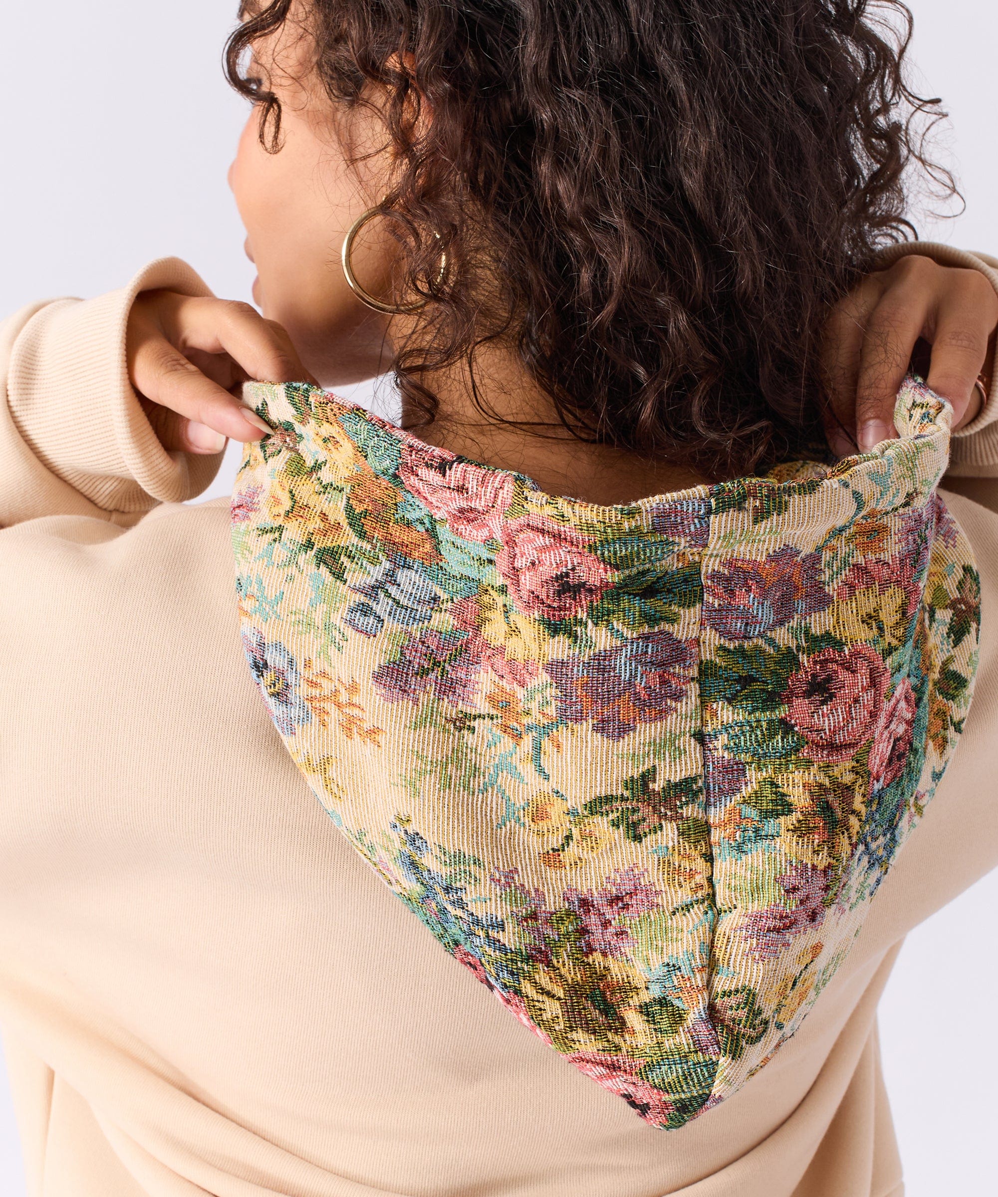 Women Tapestry Zip Up Hoodie - Khaki