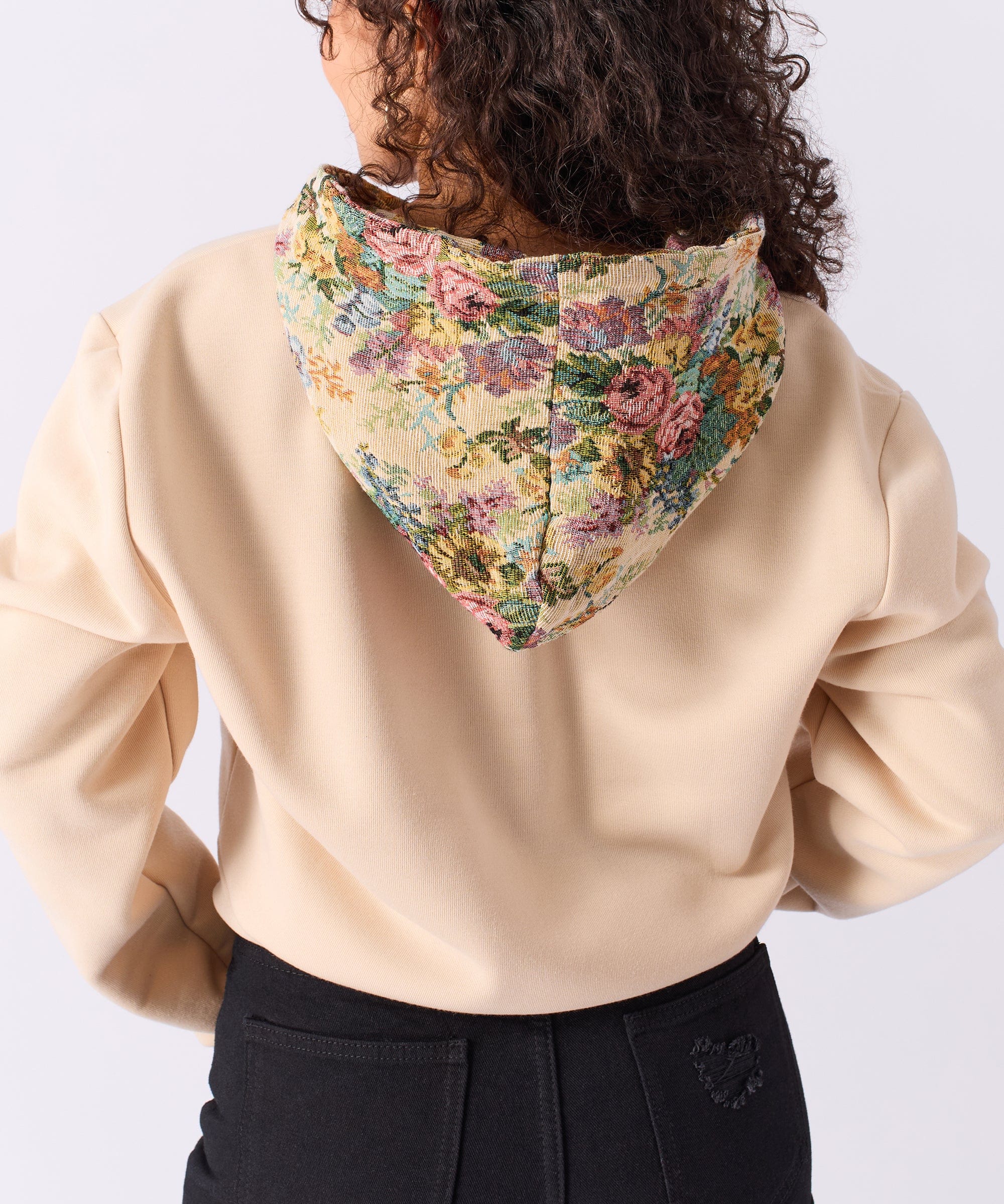 Women Tapestry Zip Up Hoodie - Khaki