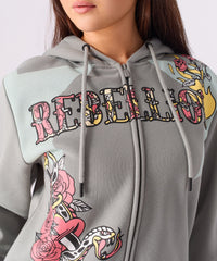 Plus Size Women Rebellion Cropped Zip Up Hoodie - Grey