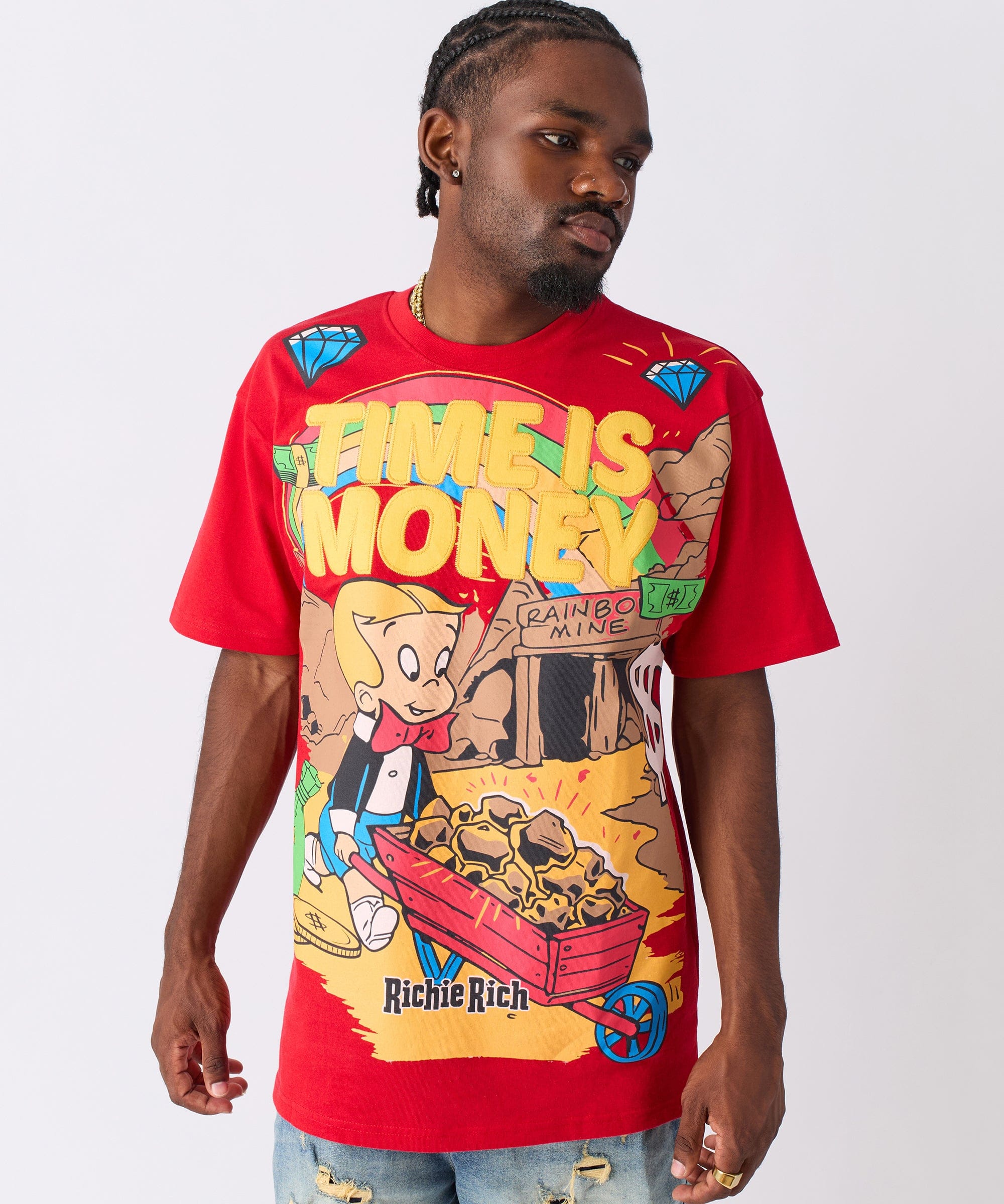Richie Rich Time is Money Applique Short Sleeve Tee - Red