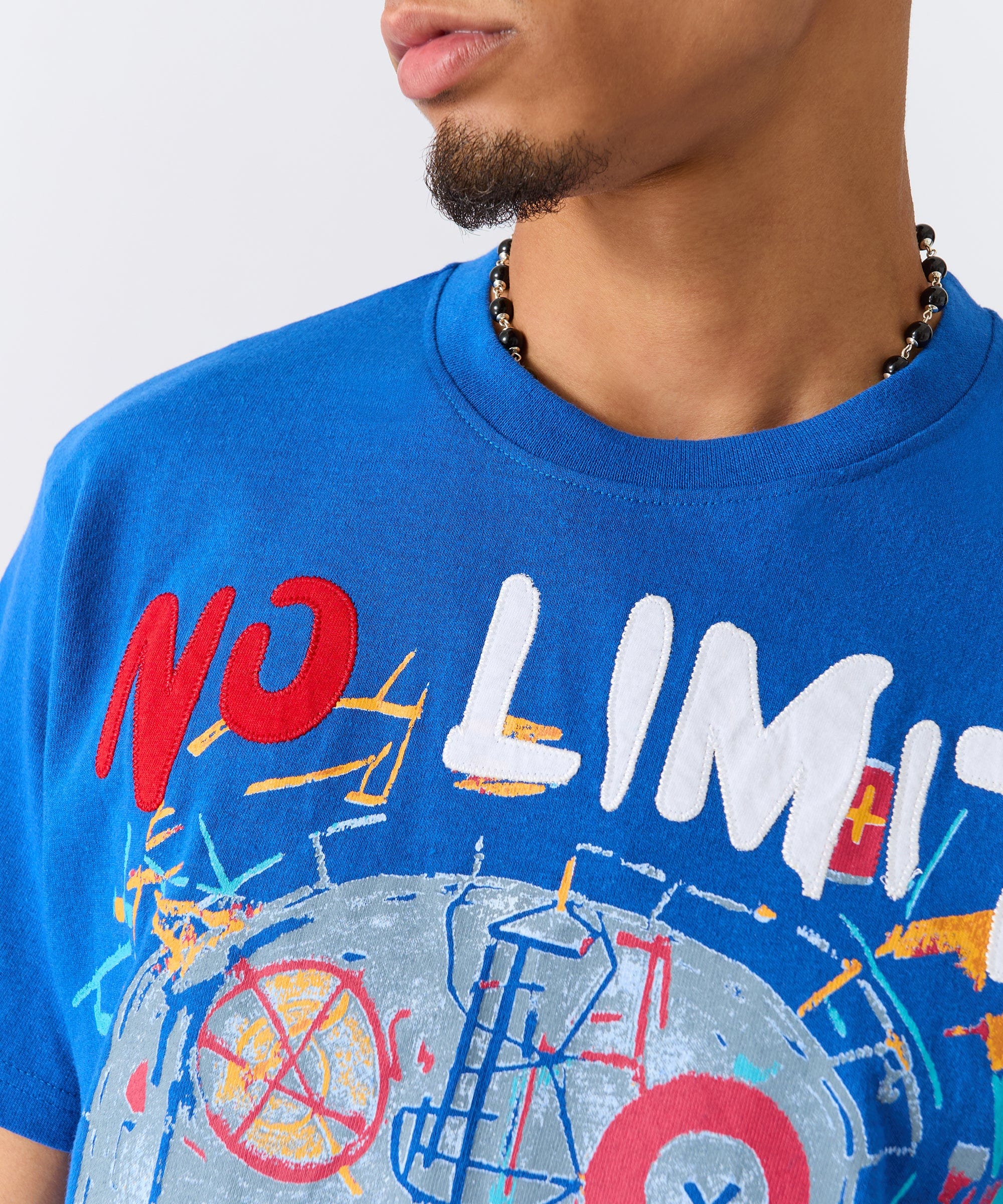No Limits Skull Applique Short Sleeve Tee - Blue