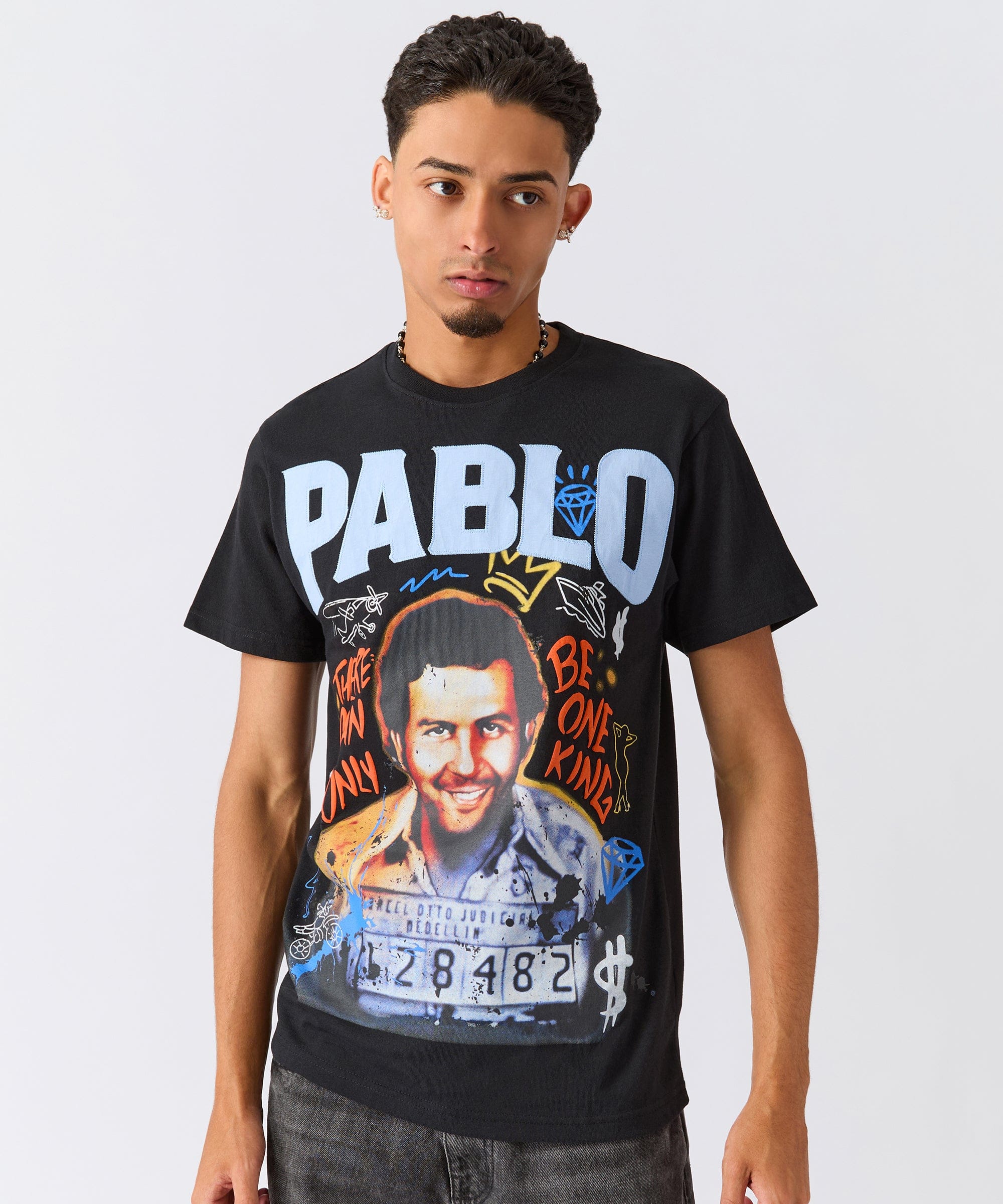 Pablo Graffiti Applique Short Sleeve Tee - Black