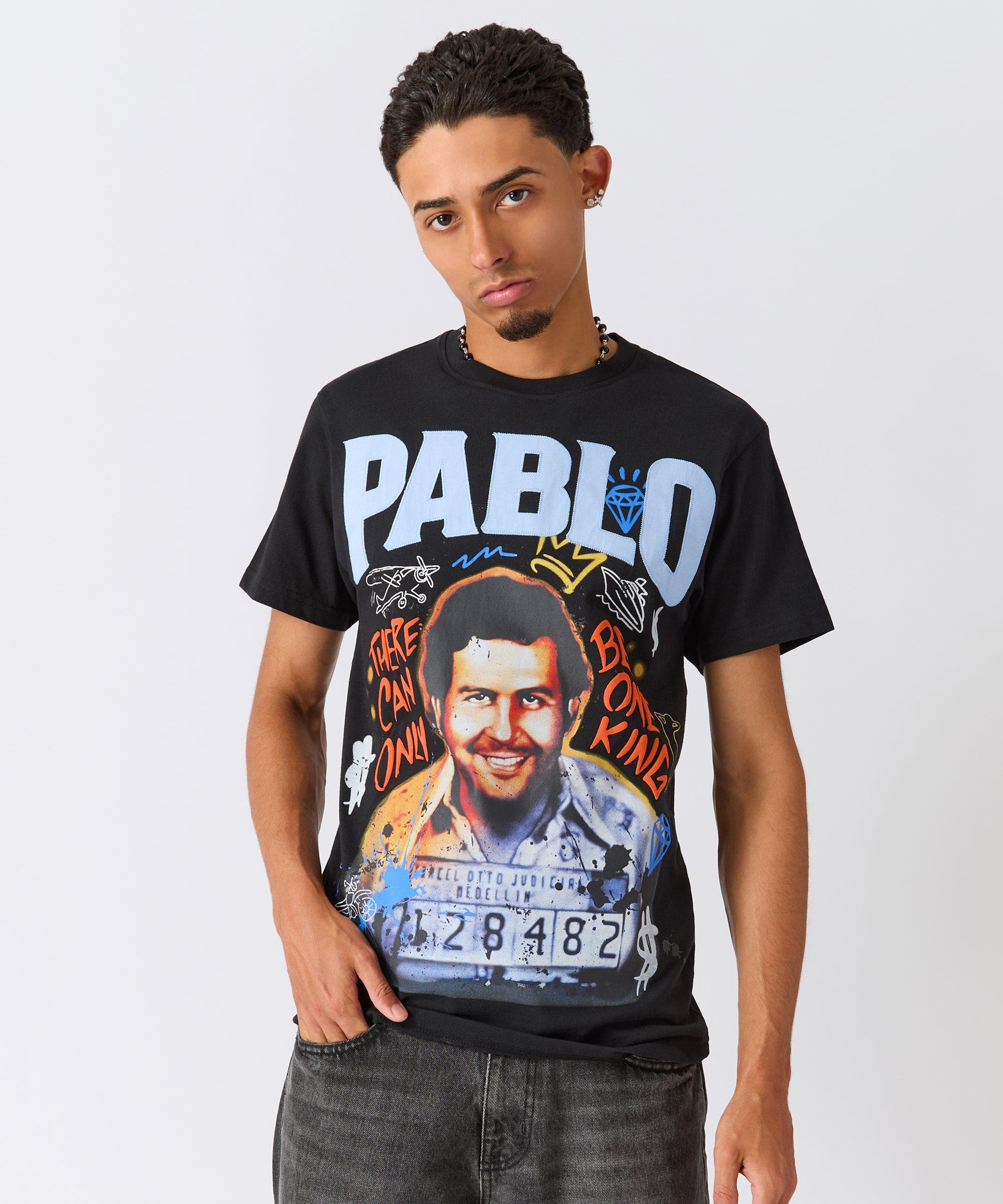 Pablo Graffiti Applique Short Sleeve Tee - Black