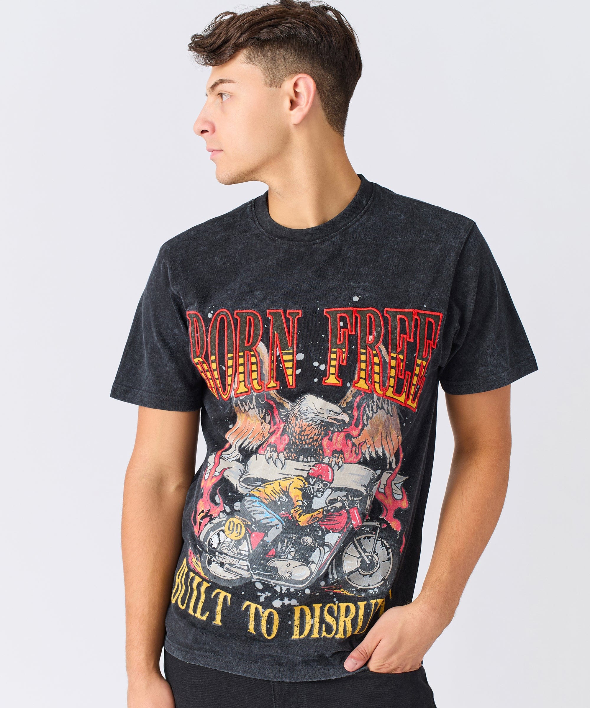 Born Free Applique Short Sleeve Tee - Charcoal