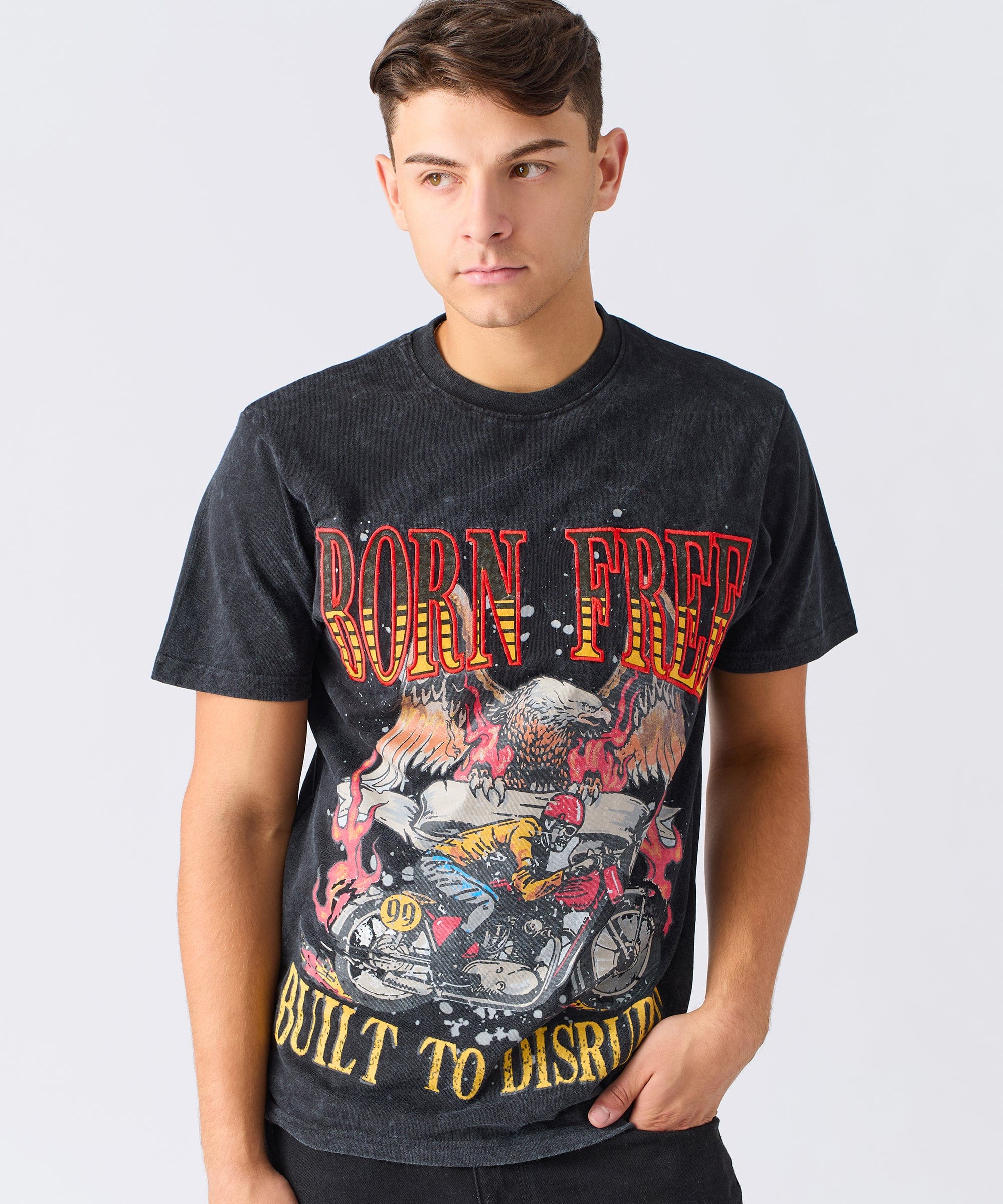 Born Free Applique Short Sleeve Tee - Charcoal