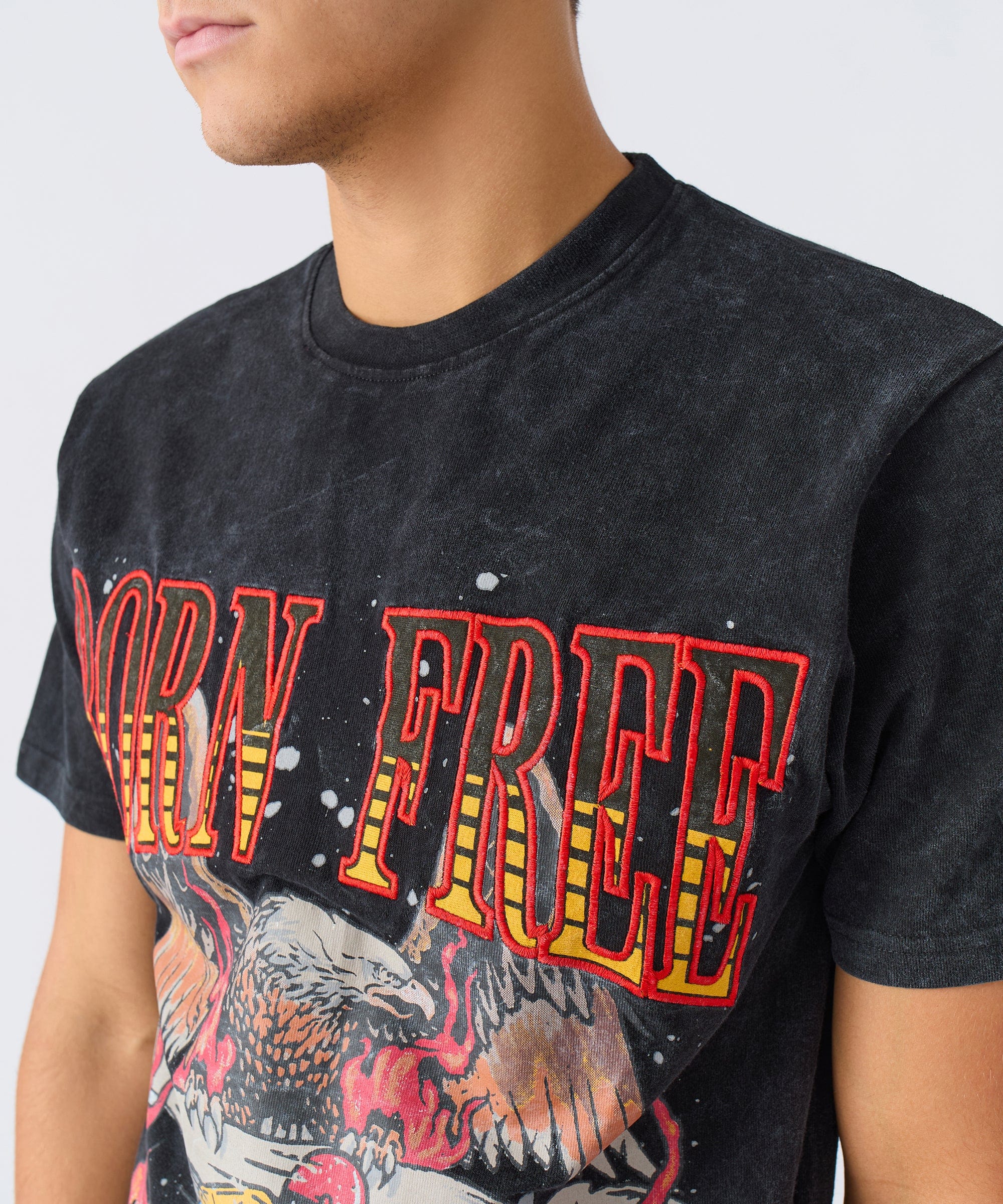 Born Free Applique Short Sleeve Tee - Charcoal