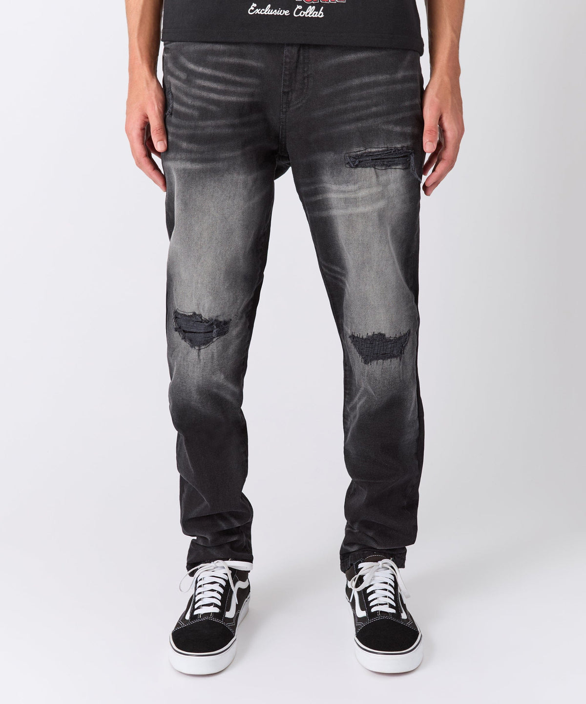 Rip and Repair Washed Denim Jeans - Black