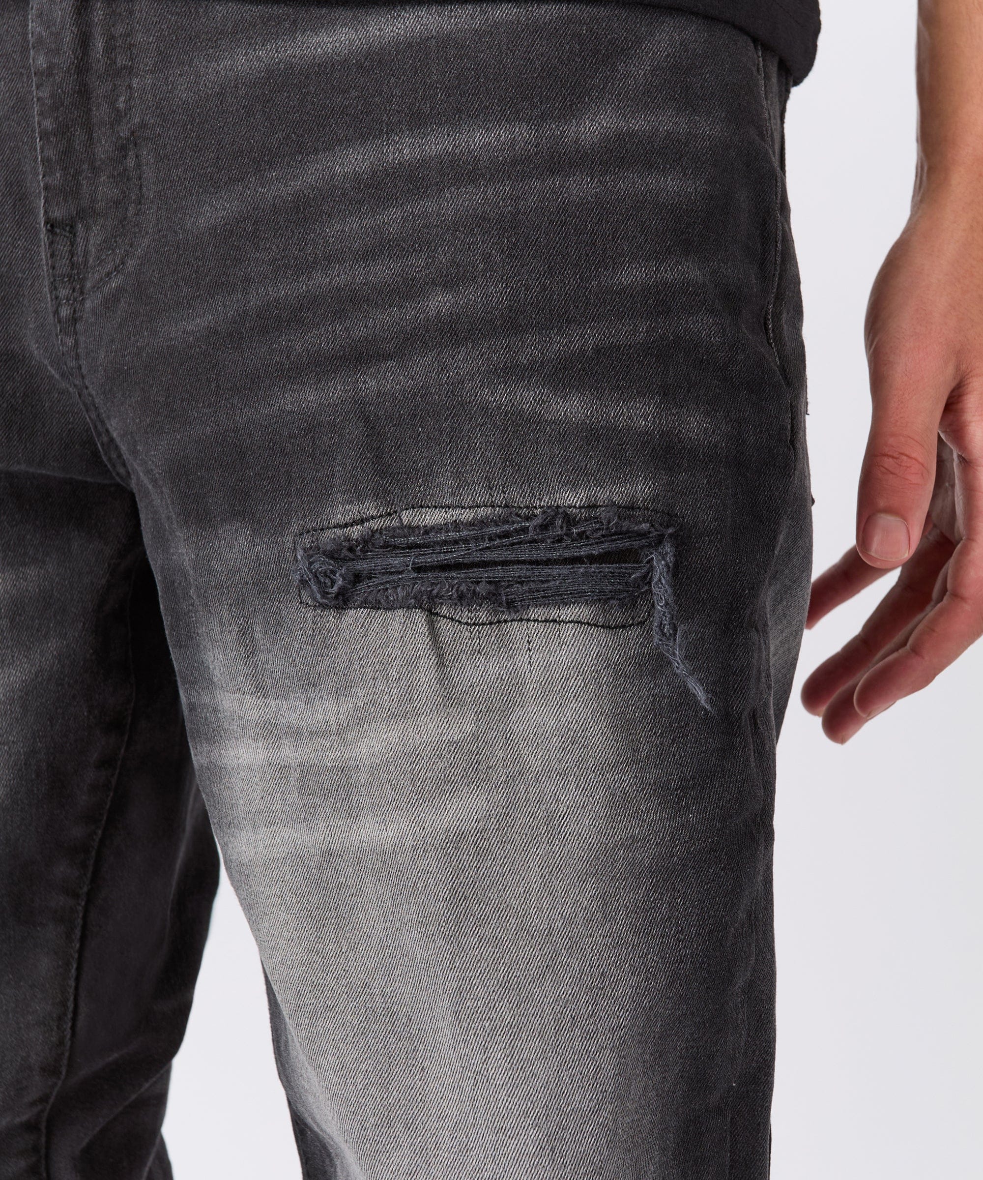 Rip and Repair Washed Denim Jeans - Black