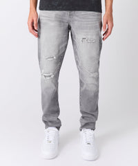 Distressed Ripped And Repaired Denim Jeans - Grey