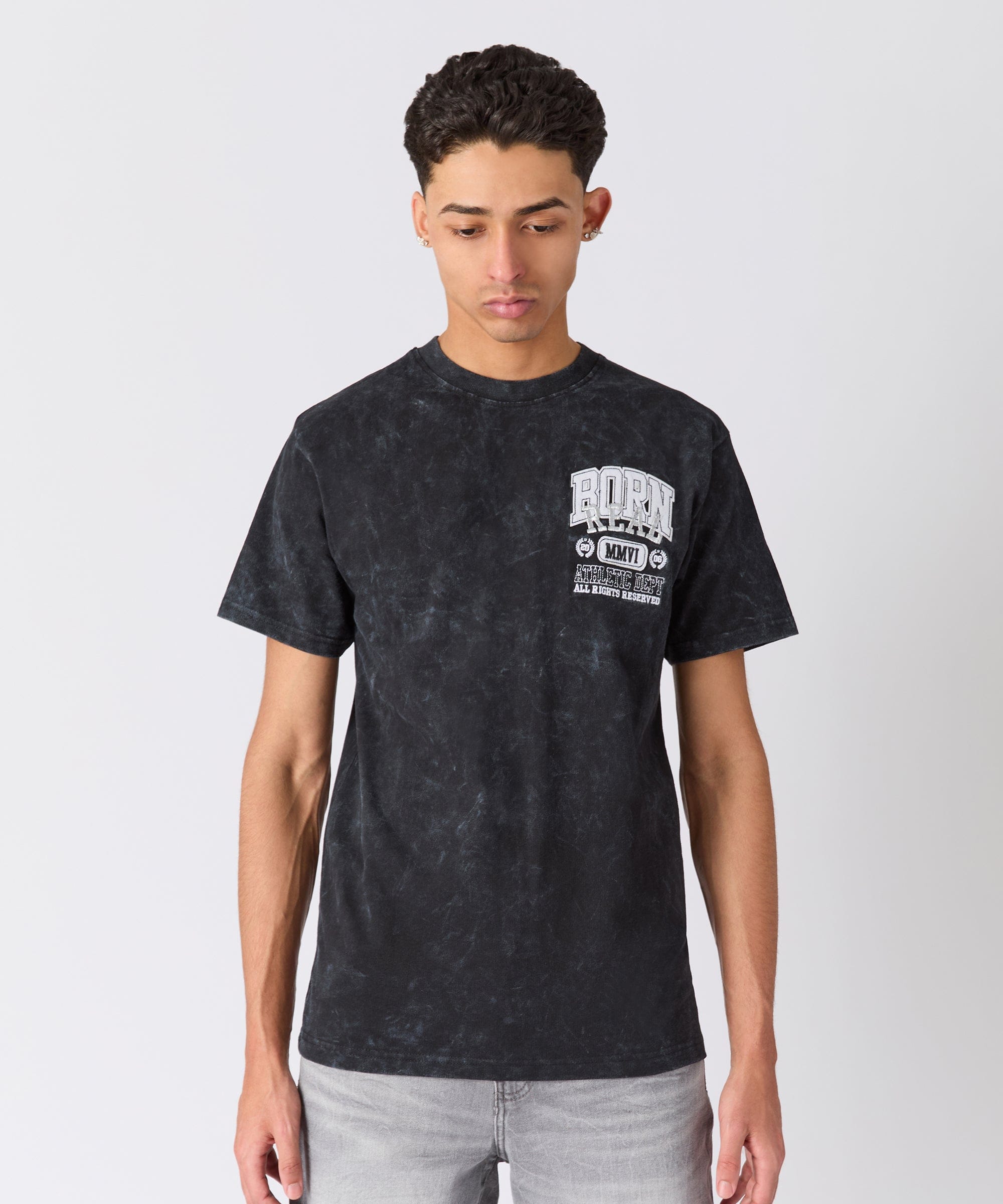 Born Real Embroidered Short Sleeve Tee - Washed Black