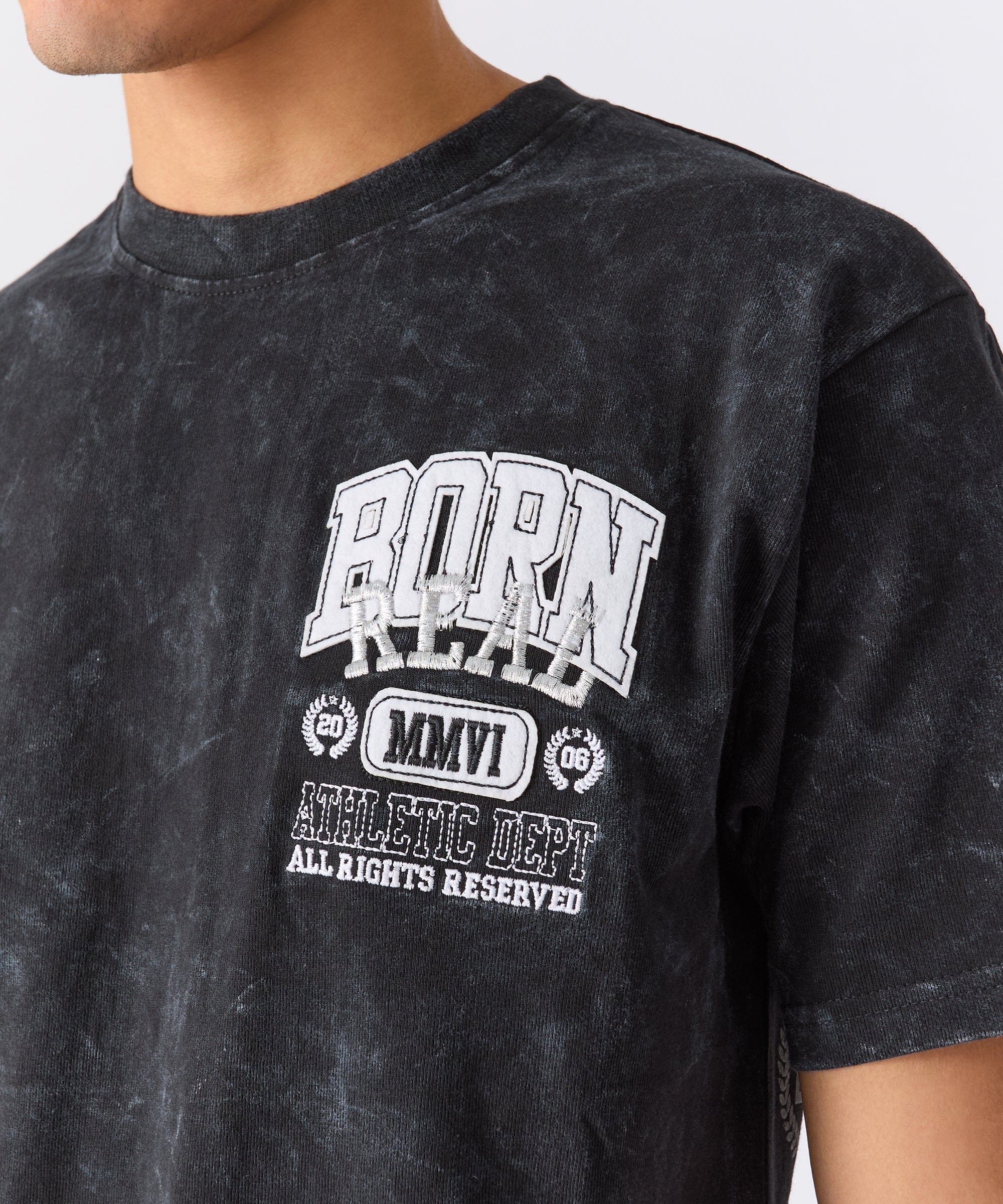 Born Real Embroidered Short Sleeve Tee - Washed Black