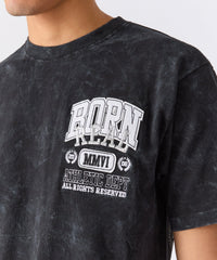 Born Real Embroidered Short Sleeve Tee - Washed Black