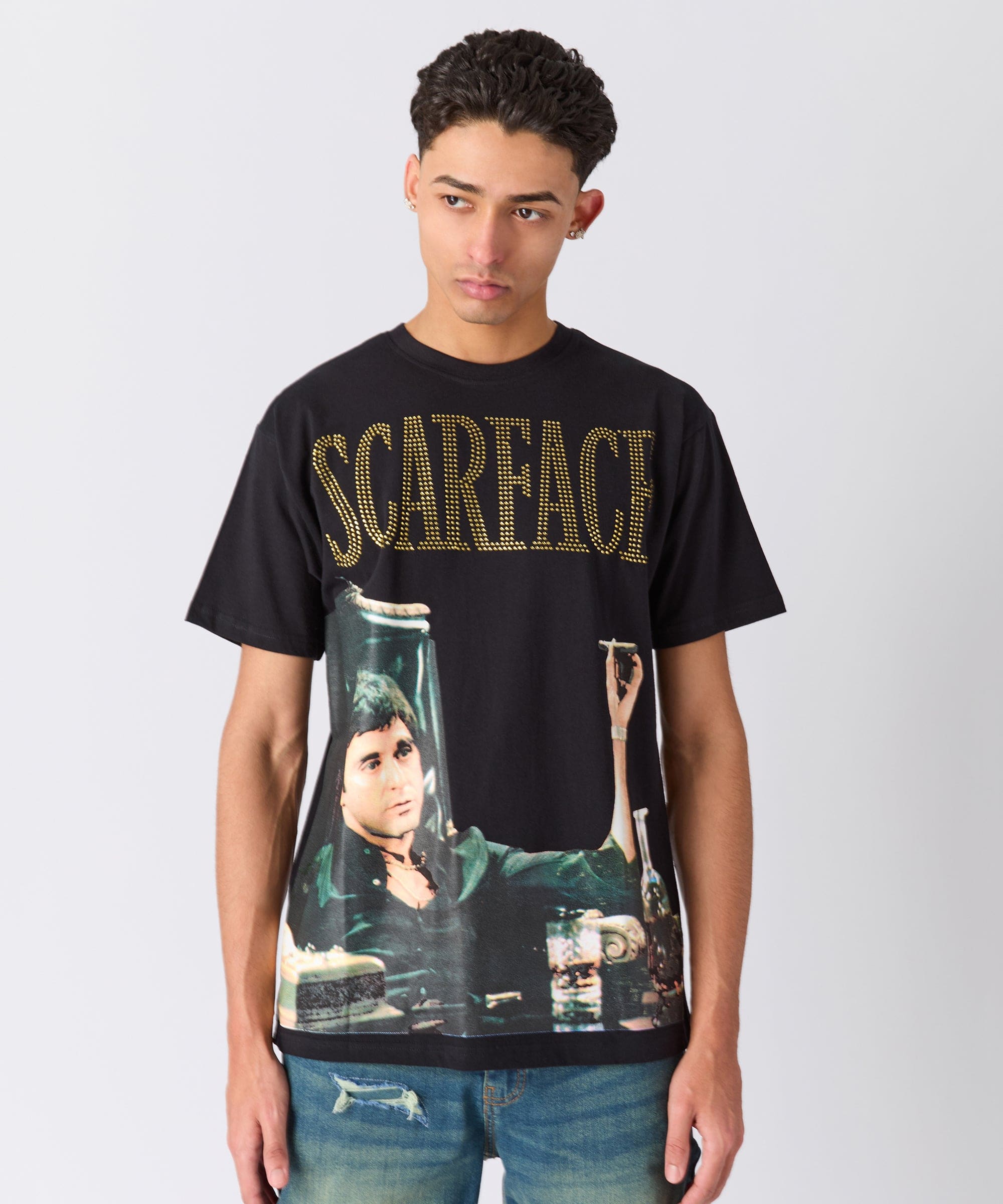 Scarface Rhinestones Short Sleeve Tee - Black