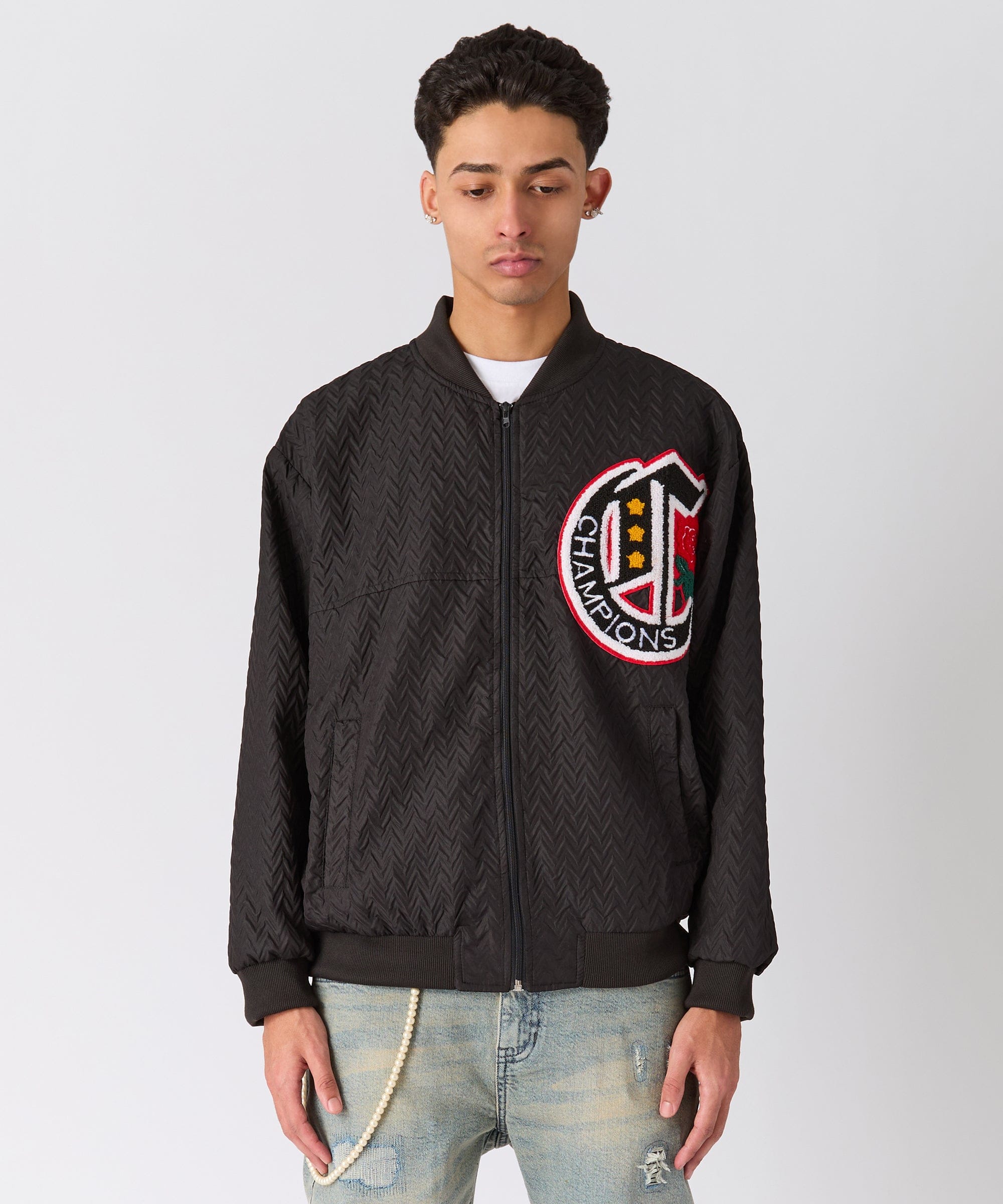 Coaches Chenille Patched Champions Jacket - Black