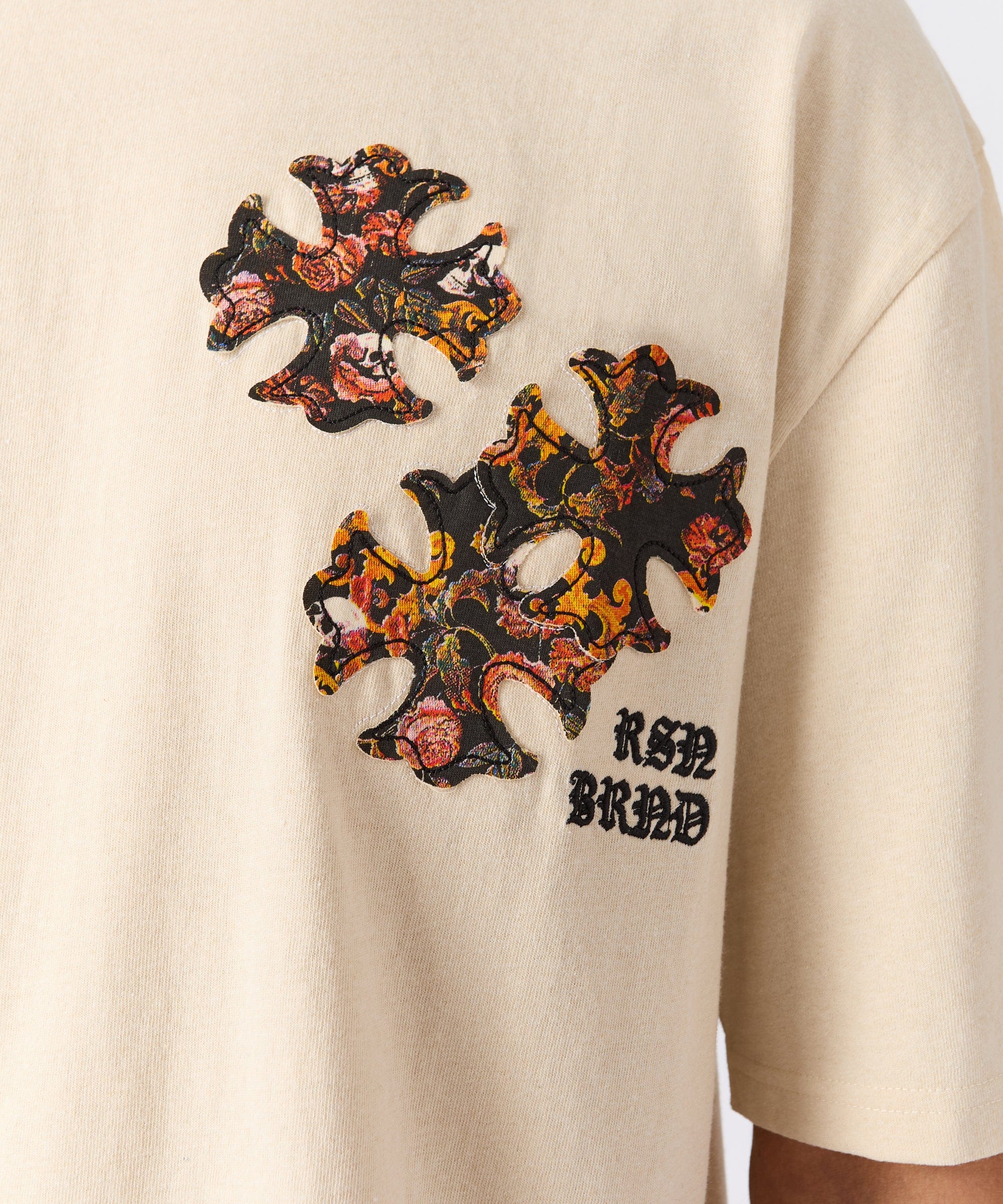 Cross Applique Short Sleeve Tee - Cream