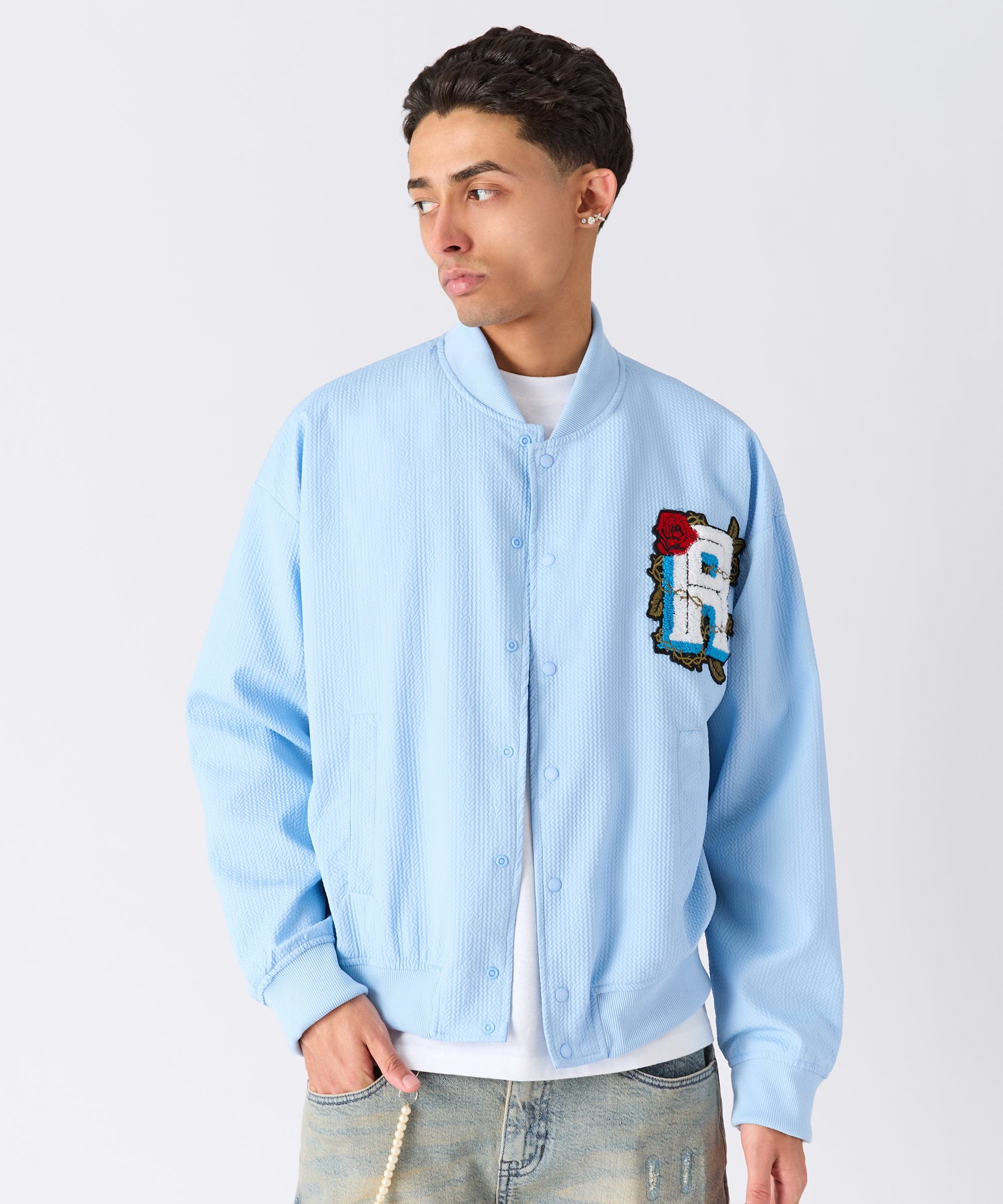 Coaches Chenille Patched Jacket - Light Blue