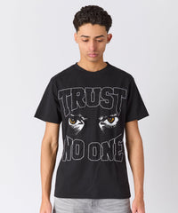 Trust No One Chenille Patched Short Sleeve Tee - Black