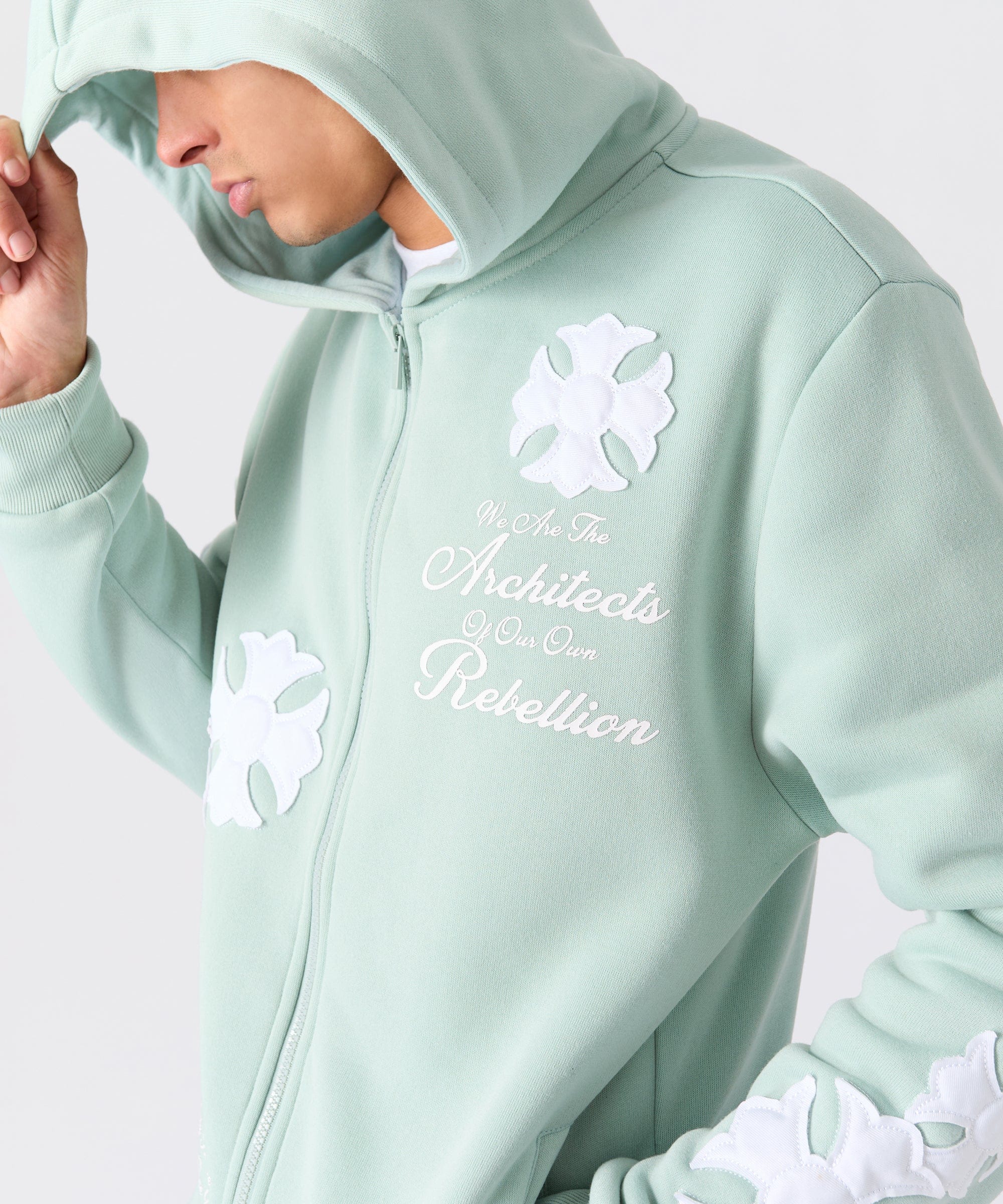 Rebellion Chenille Patched Zip Up Hoodie - Medium Blue