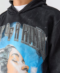 Washed One Of A Kind Rhinestone Hoodie - Charcoal