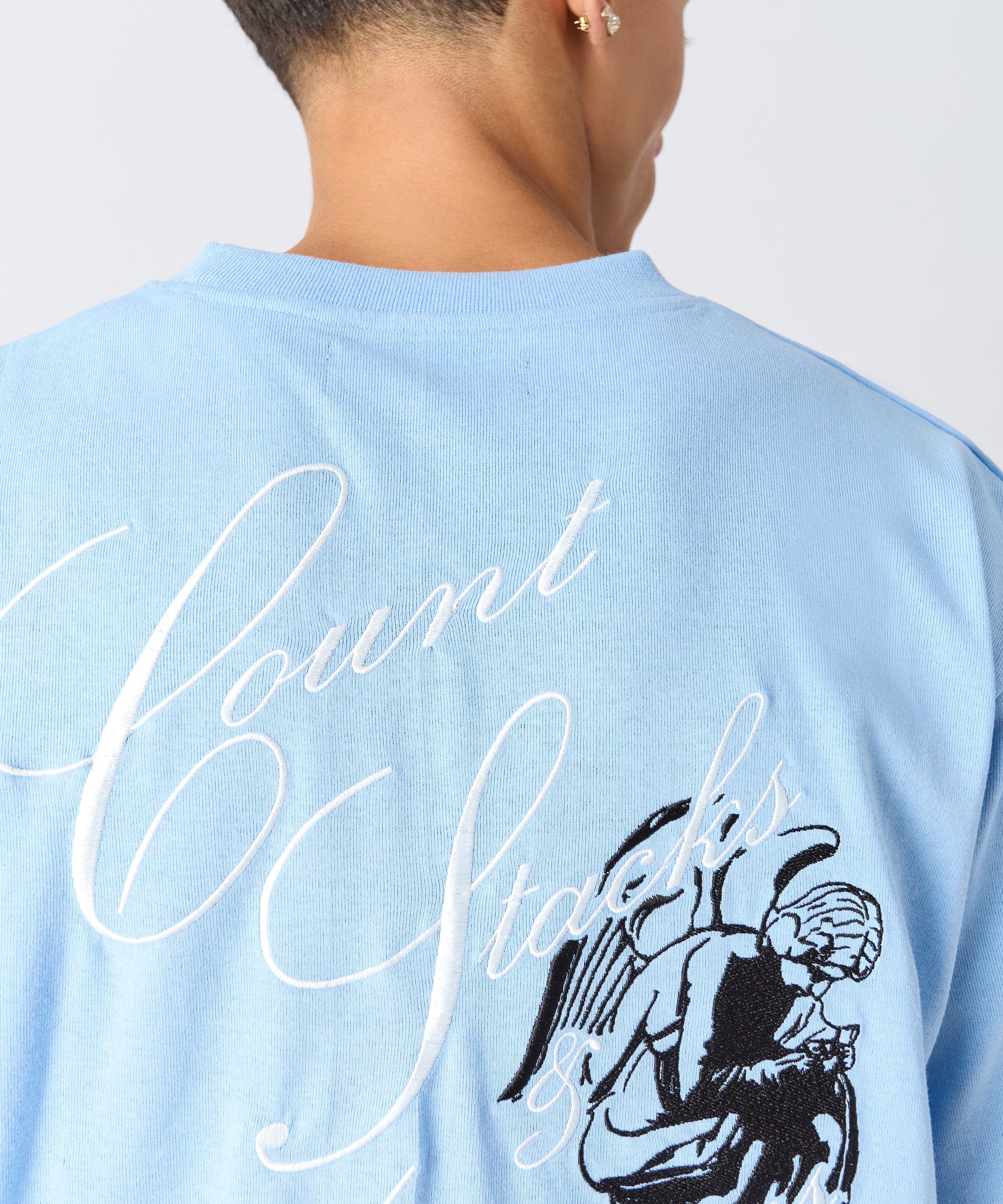 Angelic Embroidered Short Sleeve Tee - Light Blue