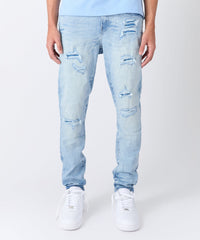 Men's Skinny Rip And Repair Denim Pants - Light Blue