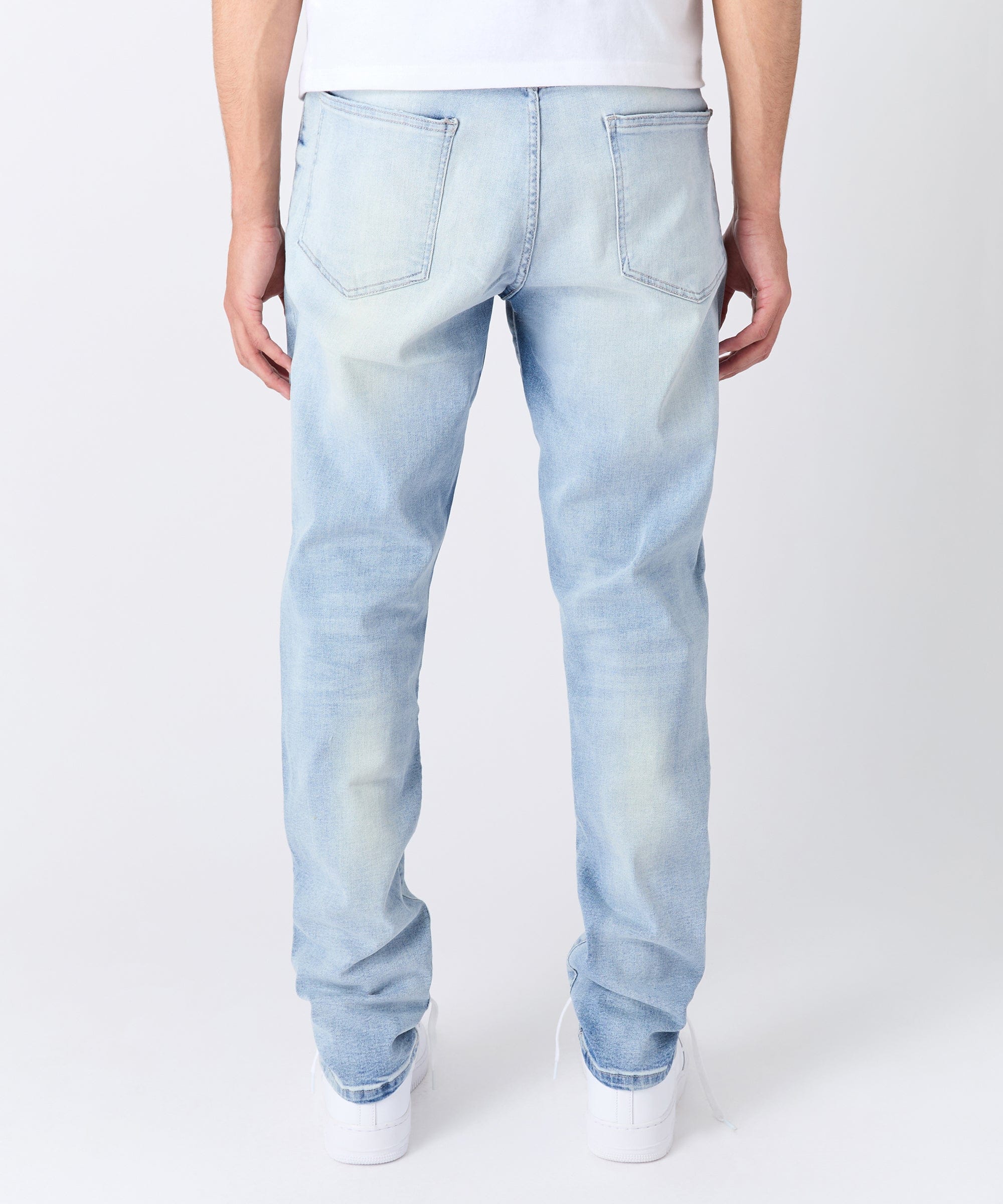 Ripped And Repaired Washed Denim Jeans - Light Blue