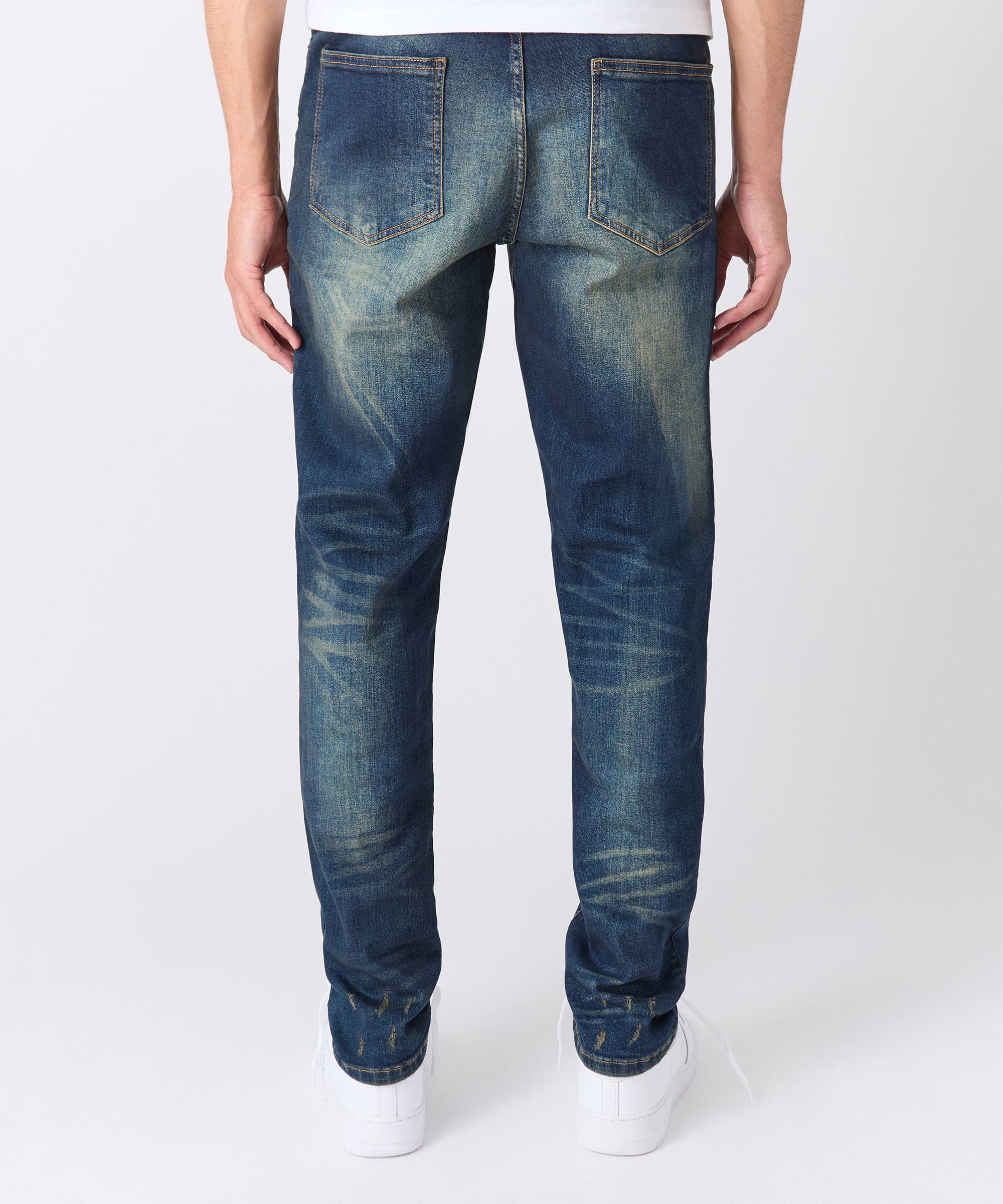 Indigo Washed Tint Rip And Repair Denim Pants - Dark Blue
