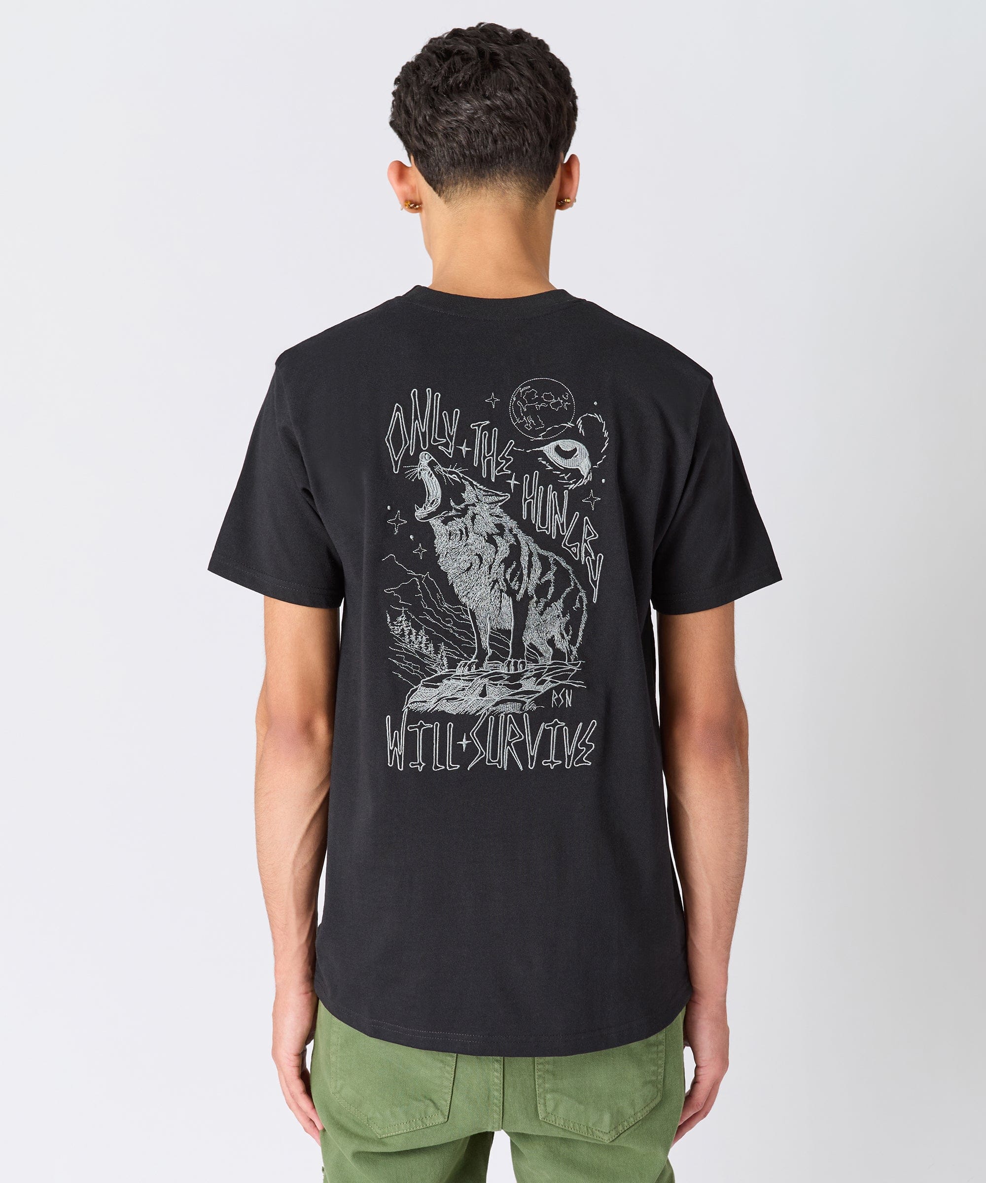 Stay Hungry Embroidered Short Sleeve Tee - Black