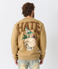 Love Hate Front And Back Chenille Patched Crewneck - Khaki