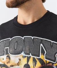 Scarface Tony Rhinestone Short Sleeve Tee - Black
