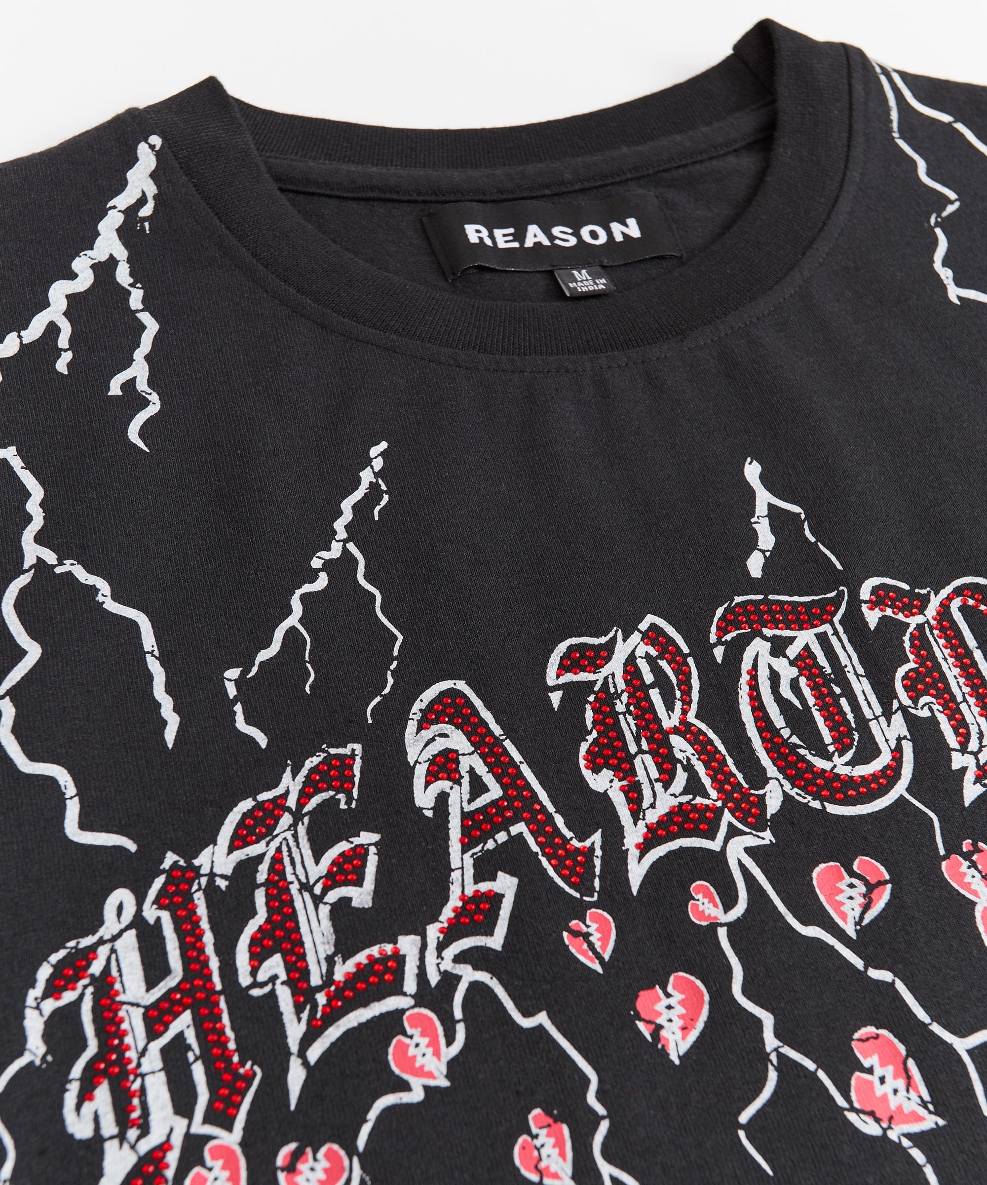 Heartless Rhinestones Short Sleeve Tee - Black