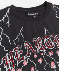 Heartless Rhinestones Short Sleeve Tee - Black