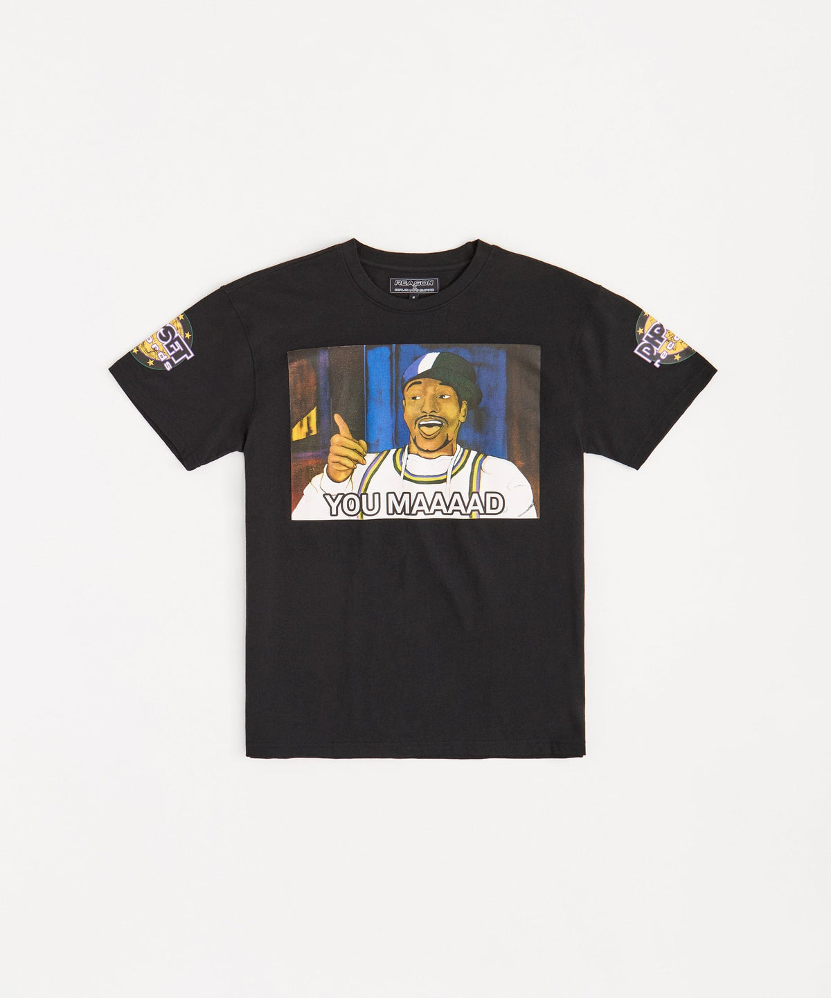 Mad Sleeve Print Short Sleeve Tee - Black