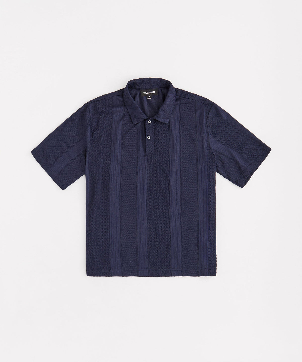 Jacquard Knit Textured Polo Shirt - Navy
