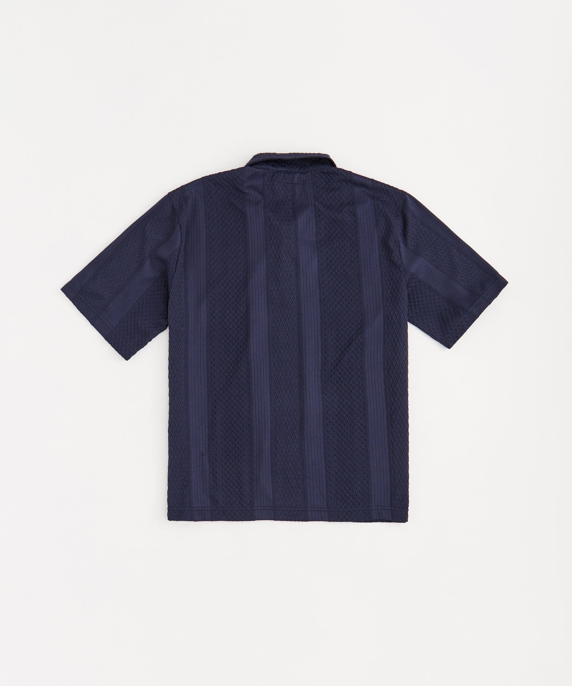 Jacquard Knit Textured Polo Shirt - Navy