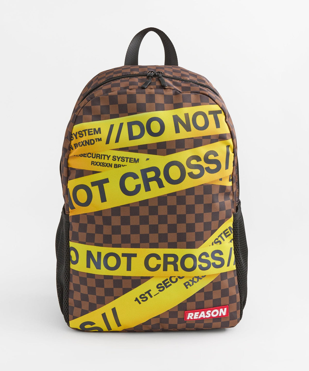 Do Not Cross Checkered Print Backpack