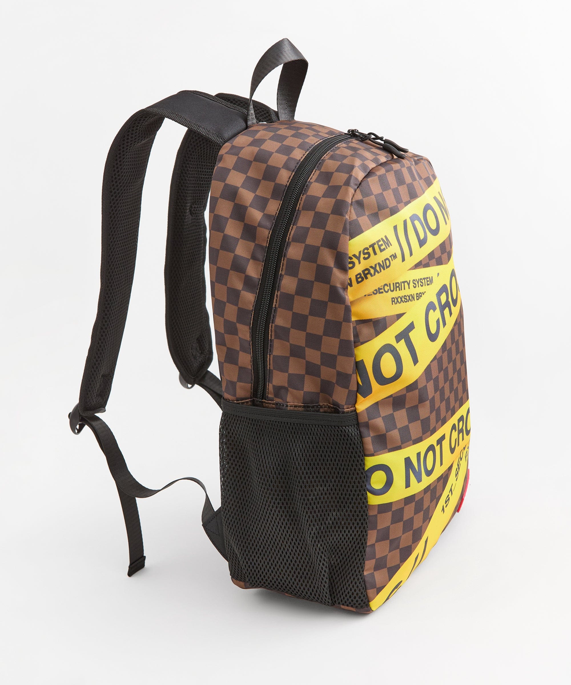 Do Not Cross Checkered Print Backpack