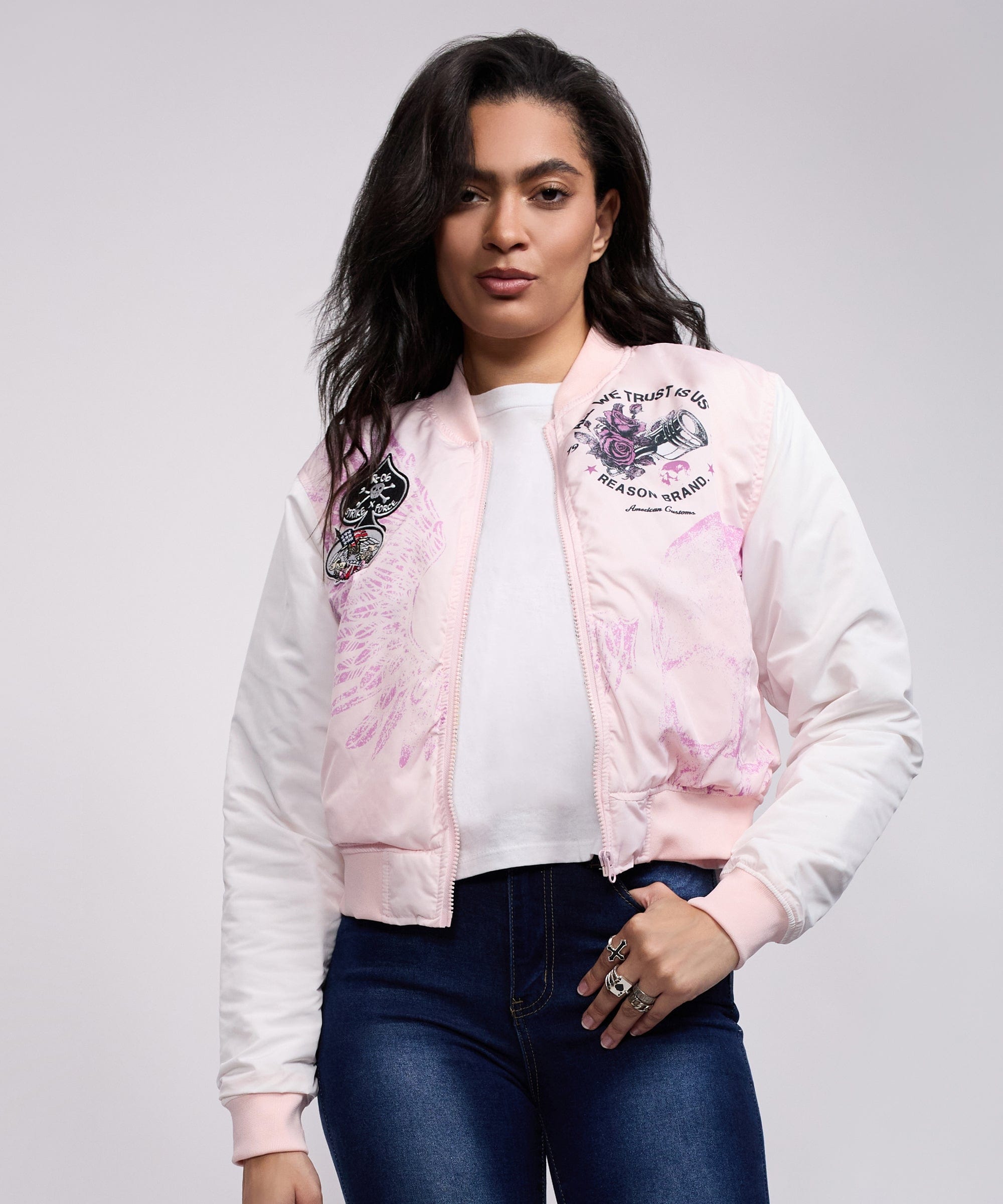 Women All We Trust Varsity Jacket - Cream